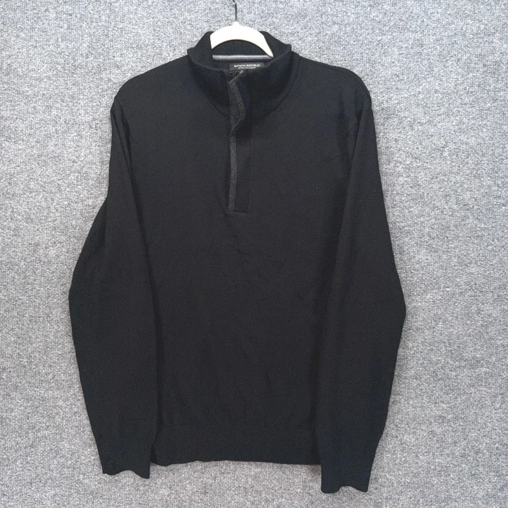 Banana Republic Sweater Mens Medium Black1/4 Zip Extra Fine Merino Wool